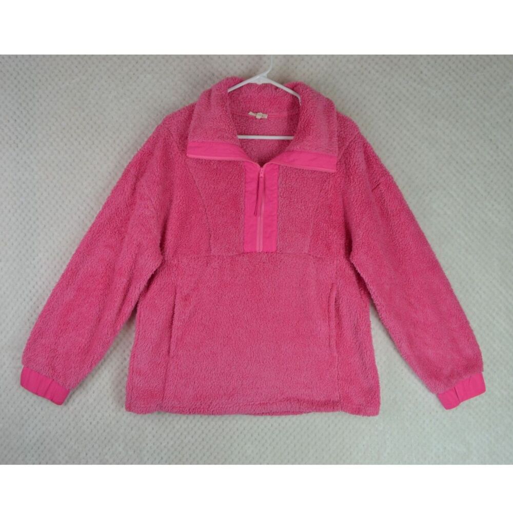 Jodifl Pink Sherpa Fleece Half Zip Pullover Plush Jacket Women's Large